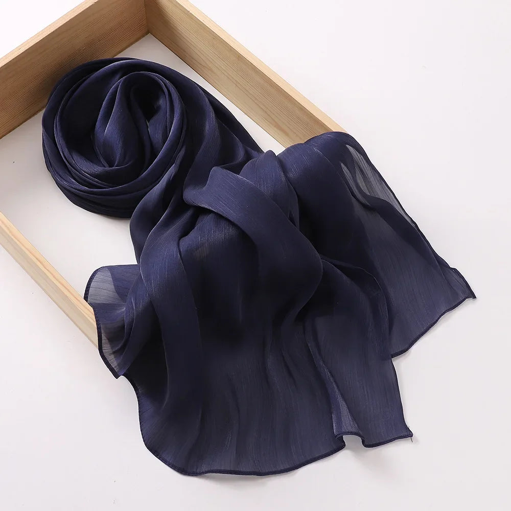 Female Shimmer Shawl Silk Hijab Scarf Breathable Cool Island Satin Medine Silk Veil Musulmans Shiny Silk Shawl Women's Scarves
