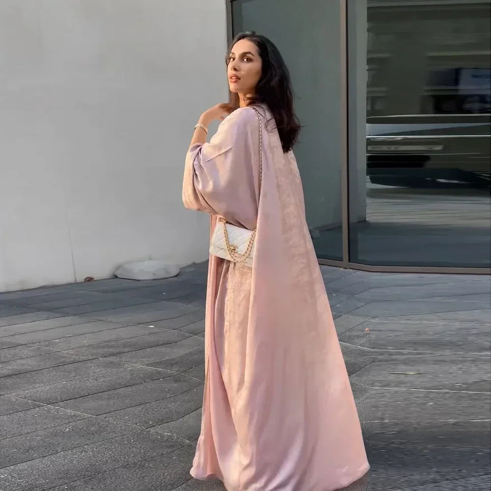 Dubai Women Maxi Dress Abayas Satin Kaftan Muslim Open Front Kimono Cardigan Turkey Islamic Dresses Loose Clothing Robe Arabic