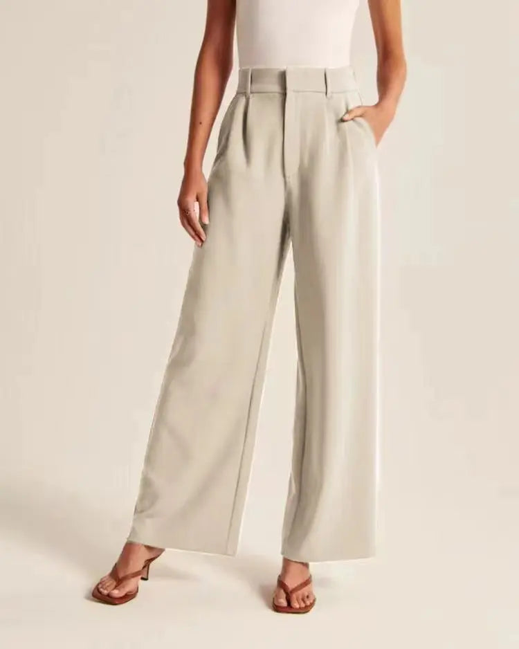 Women's High-Waisted Straight-Leg Trousers Casual Office Wear Slim-Fit Cut Solid-Colour Suit Trousers