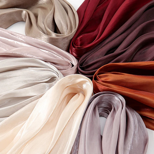 Fashion Plain Shimmer Hijab Wrinkle Scarf Muslim Woman Hijab Shawls Islam Woman Long Wraps Femme Headband Pure Turban