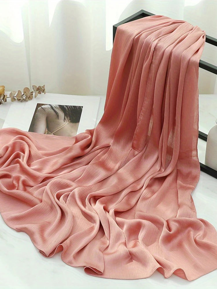 Premium Satin Crinkle Hijabs Scarf Chiffon Silk Shawl Plain Muslim Women Hijabs Shinny Islam Women Turban Pleated Scarf Ramadan