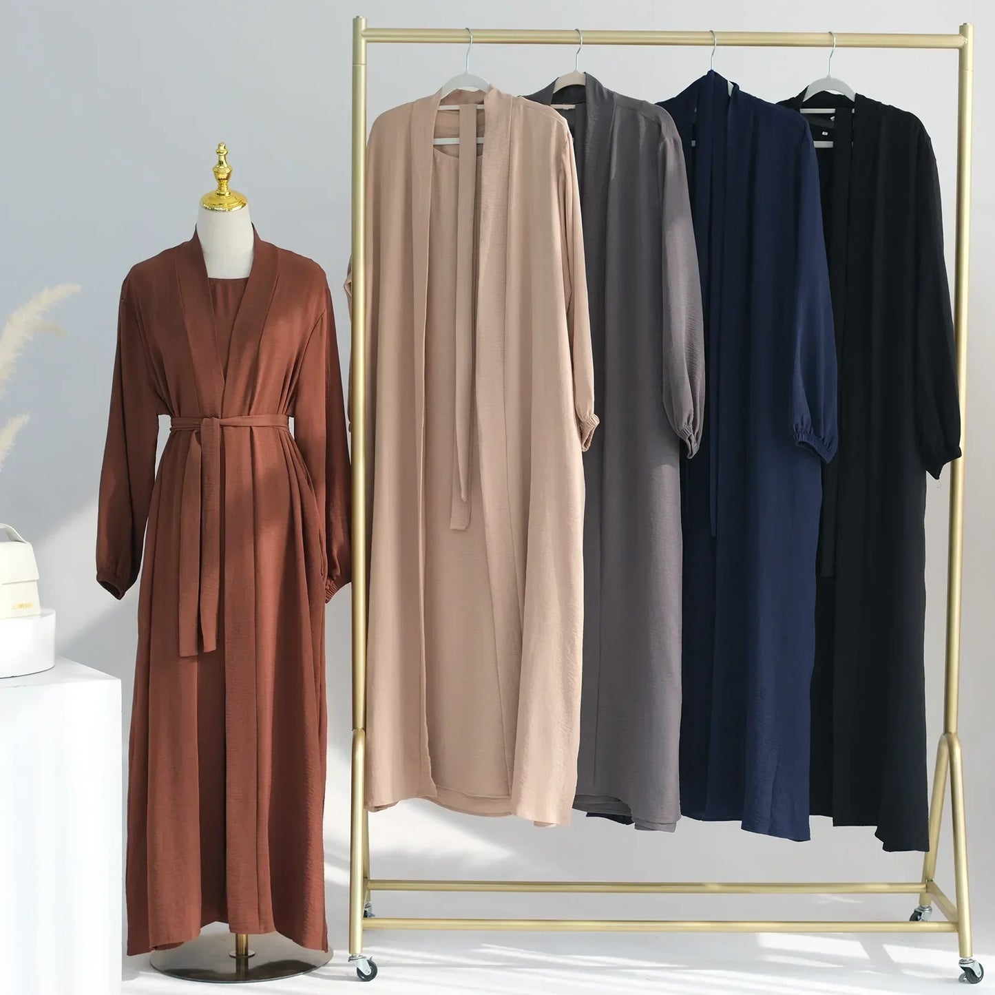 2 Piece Abaya Kimono with Inner Dress Set Muslim Abayas for Women Dubai Luxury Turkey Ramadan Islam Matching Hijab Outfit Kaftan