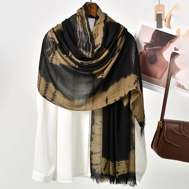 Fashion Print Muslim Hijab Breathable Hijabs Rayon Viscose Woven Tie-Dye Colorful Shawls Muslim Women Head Scarf Hijabs