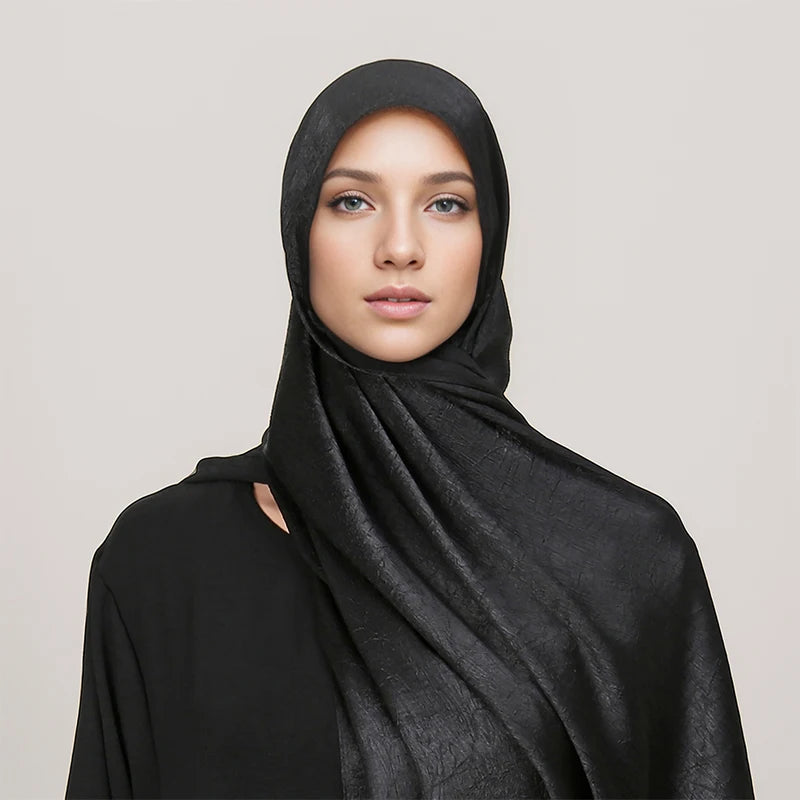 Hot Premium Satin Crinkle Hijab Silk Scarf Chiffon Shawl Plain Muslim Women Hijabs Islam Women Turban Pleated Scarf Ramadan
