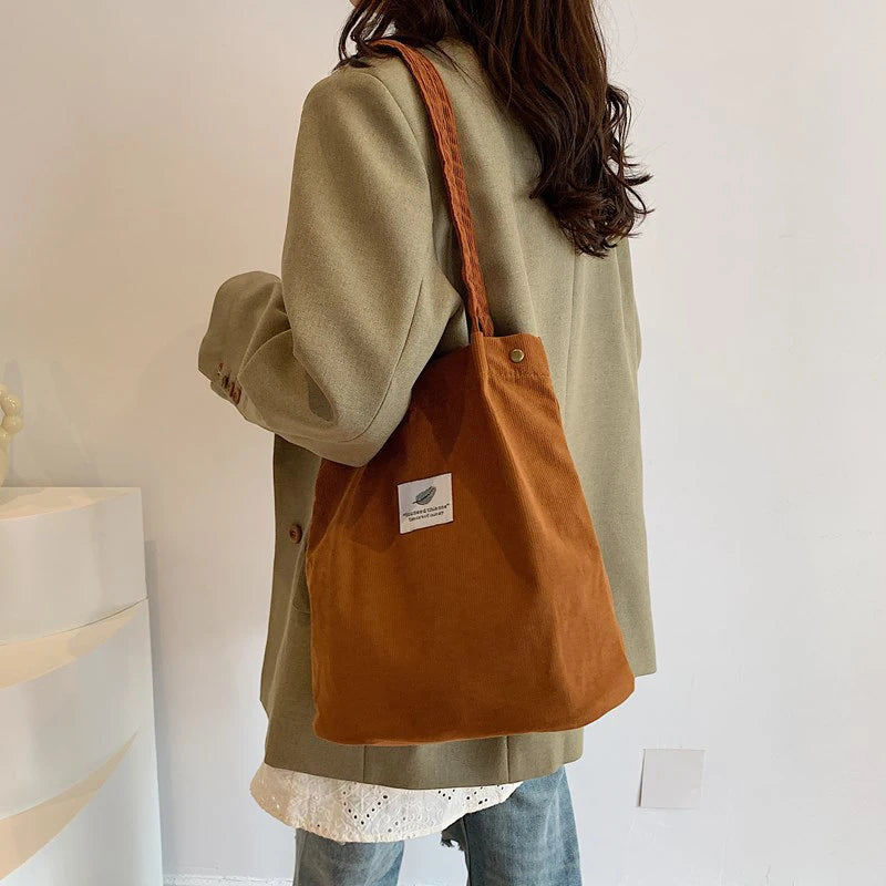 Women's Shoulder Bag Fashion Versatile Corduroy Large Capacity Portable Shopper Totes Female's Casual Travel Handbag