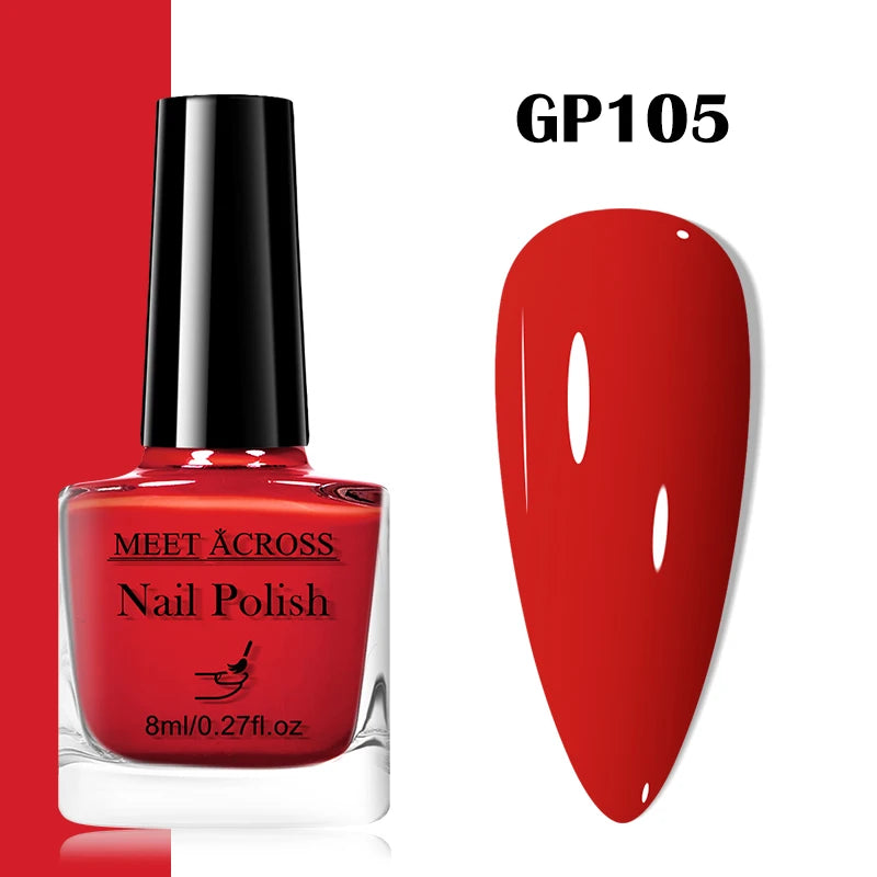 MEET ACROSS 8ml Wine Red Color Water-Based Peel Off Nail Polish Glass Bottle Christmas Nail Art Polish DIY Design No Need Lamp