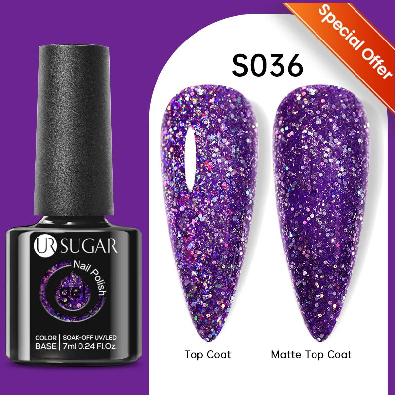 UR SUGAR 7ml Black Red Wine Glitter Gel Nail Polish Shinning Sequin Semi-permanent Varnish UV LED Gel Nail Art Manicure