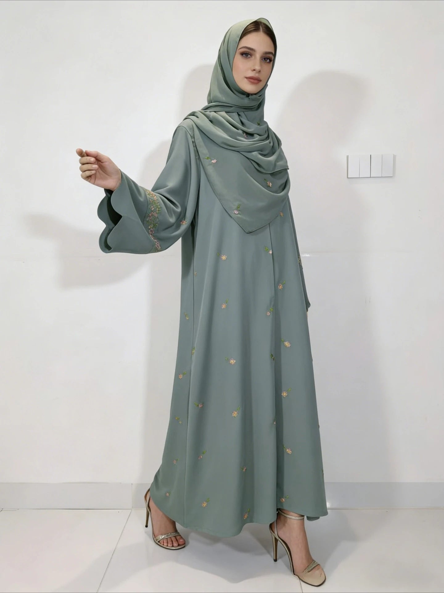 Embroidery Open Abaya and Hijab 2 Piece Set Muslim Dress Abayas for Women Dubai Luxury Islamic Clothing Kaftan Robe Ramadan Eid