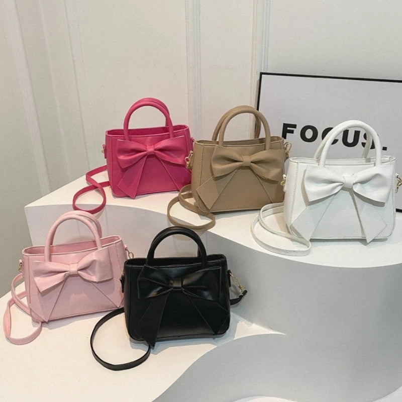 Elegant Faux Leather Tote Bag with Large Bow Detail Shoulder Purse , Convertible Crossbody Bag with Top Handle Bags for Women