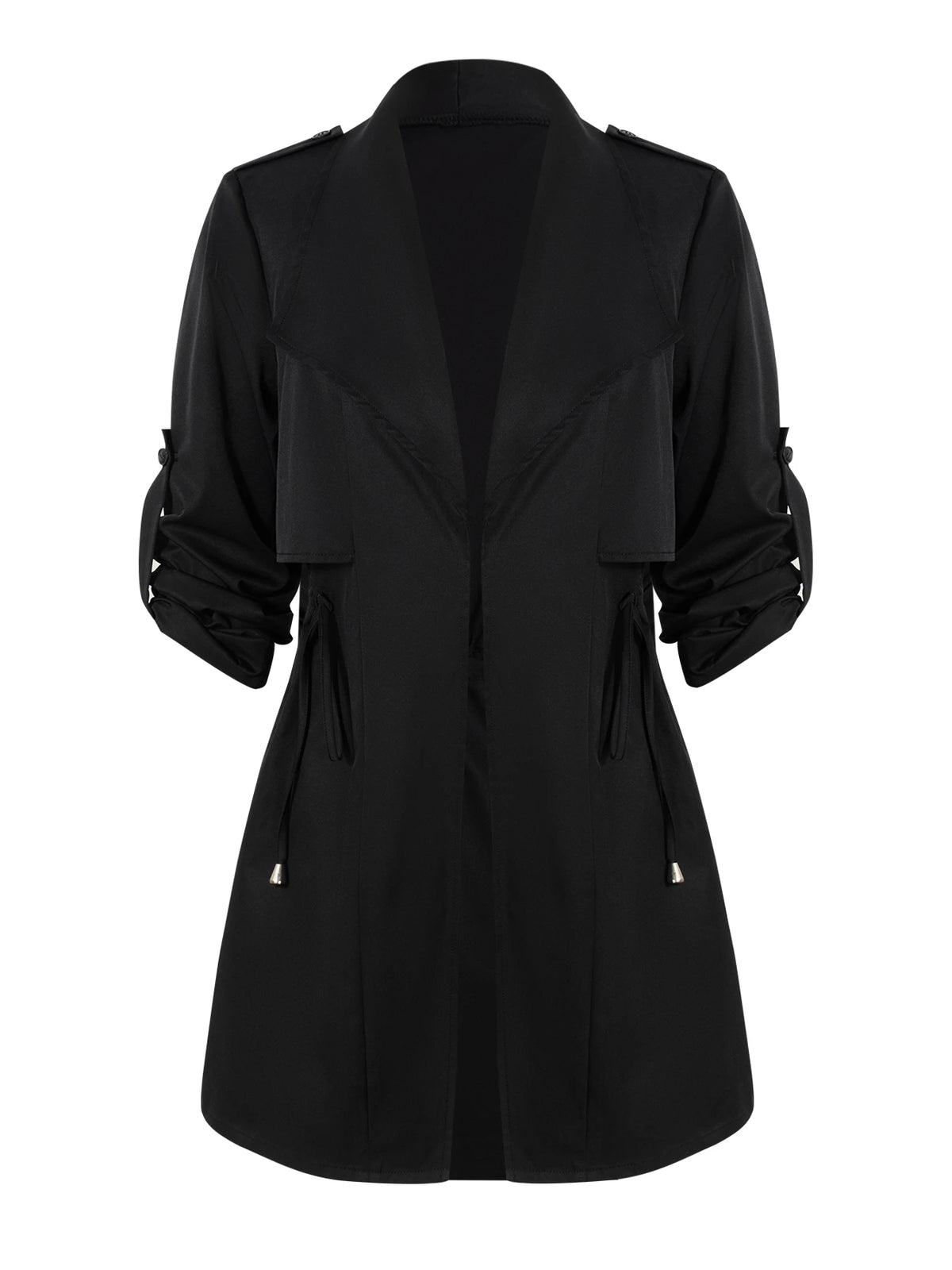 Trench Coat Women Mid-length Double Breasted Long Sleeve Jacket Epaulet Cuff Strap Solid Windbreaker Commuter Daily Outerwear